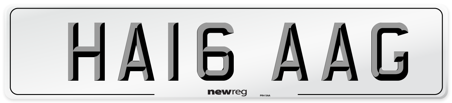 HA16 AAG Number Plate from New Reg